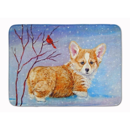 Carolines Treasures Corgi Pup Snow Cardinal Machine Washable Memory Foam Mat 7327RUG